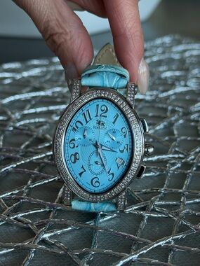 Women's Blue Crystal-Accent Chronograph Watch